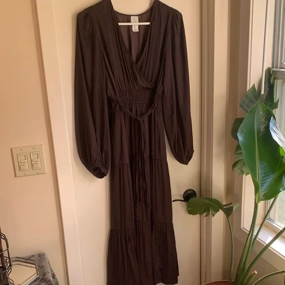 joie brown dress ROVE Linen-Cotton Midi Dress - Crossover Back-Ties main image 1